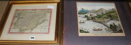 18th Century print of China & 18thC map of Spain